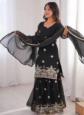 Gergette embroidery  work black readymade salwar suit 3