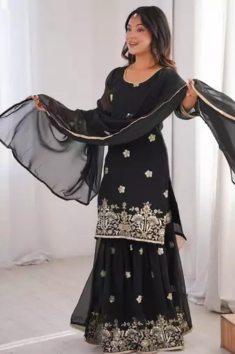 Gergette embroidery  work black readymade salwar suit