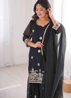 Gergette embroidery  work black readymade salwar suit 4