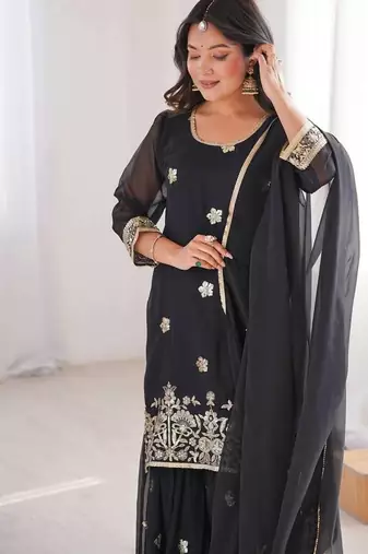 Gergette embroidery  work black readymade salwar suit