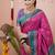 Rani pink floral, zari work soft silk saree with blouse