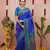Royal blue floral, zari work soft silk saree with blouse