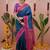 Teal blue floral, zari work soft silk saree with blouse
