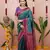 Teal green floral, zari work soft silk saree with blouse