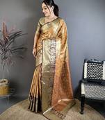 Orange floral, paisely, zari woven banarasi silk saree with blouse