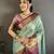 Aqua blue, purple floral, zari woven kanjivaram silk saree with blouse
