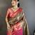 Brown, pink floral, zari woven kanjivaram silk saree with blouse