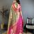 Brown, pink floral, zari woven kanjivaram silk saree with blouse
