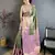 Olive green, pink floral, zari woven kanjivaram silk saree with blouse