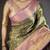 Olive green, pink floral, zari woven kanjivaram silk saree with blouse