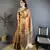 Orange, brown floral, zari woven kanjivaram silk saree with blouse