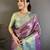 Purple, sky blue floral, zari woven kanjivaram silk saree with blouse