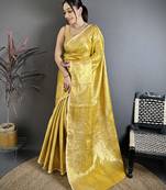 Yellow floral, zari woven kanjivaram silk saree with blouse