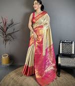 Dark pink floral, zari woven kanchipuram silk saree with blouse