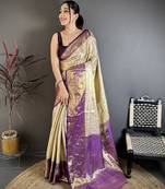Purple floral, zari woven kanchipuram silk saree with blouse