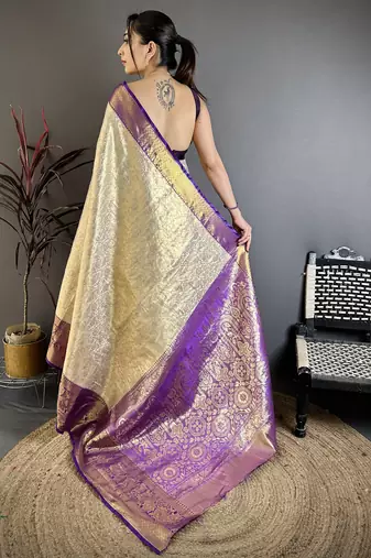 Purple floral, zari woven kanchipuram silk saree with blouse