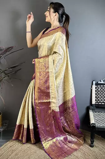 Wine floral, zari woven kanchipuram silk saree with blouse