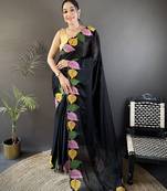 Black floral emboidery, solid rangoli silk saree with blouse