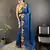 Blue floral emboidery, solid rangoli silk saree with blouse