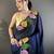 Navy blue floral emboidery, solid rangoli silk saree with blouse