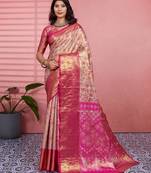 Dark pink floral, zari woven kanjivaram silk saree with blouse