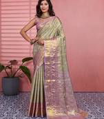 Green floral, zari woven kanjivaram silk saree with blouse