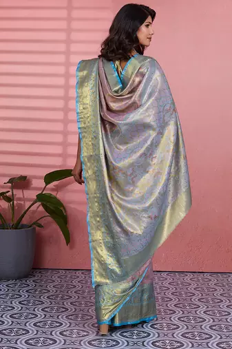 Lavender floral, zari woven kanjivaram silk saree with blouse