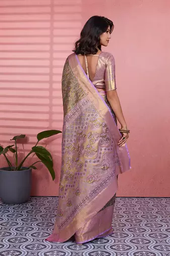 Olive green floral, zari woven kanjivaram silk saree with blouse