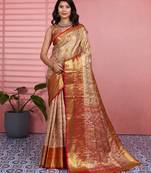 Red floral, zari woven kanjivaram silk saree with blouse