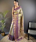 Green floral, peacock zari woven tissue silk saree with blouse