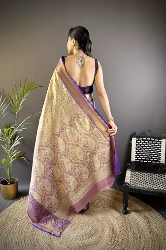 Green floral, peacock zari woven tissue silk saree with blouse