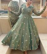 Olive embroidery Blend Tissue fully stitched anarkali suit set