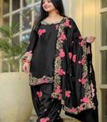 Black embroidery japan satin fully stitched farshi salwar suit set