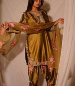 Gold embroidery japan satin fully stitched farshi salwar suit set