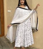 Off white embroidery vichitra silk fully stitched anarkali suit set