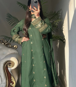 Green embroidery crep silk fully stitched top palazzo suit set