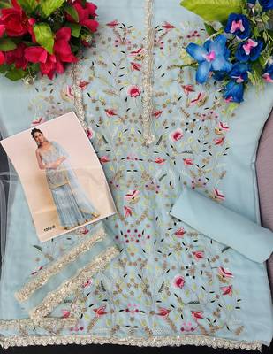 Sky blue faux georgette  sharara salwar suit collection un stitched 3