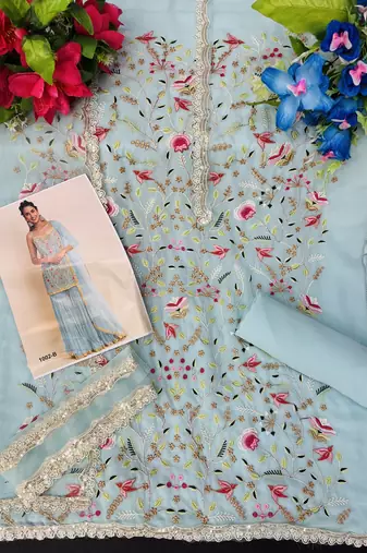 Sky blue faux georgette  sharara salwar suit collection un stitched