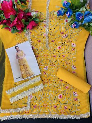 Yellow faux georgette  sharara salwar suit collection un stitched 2