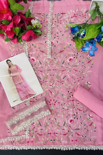 Pink faux georgette  sharara salwar suit collection un stitched