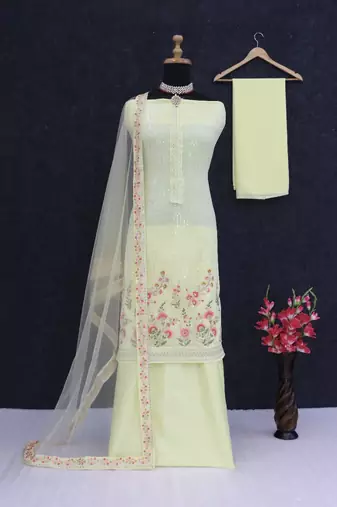 Yellow faux georgette  sharara salwar suit collection un stitched