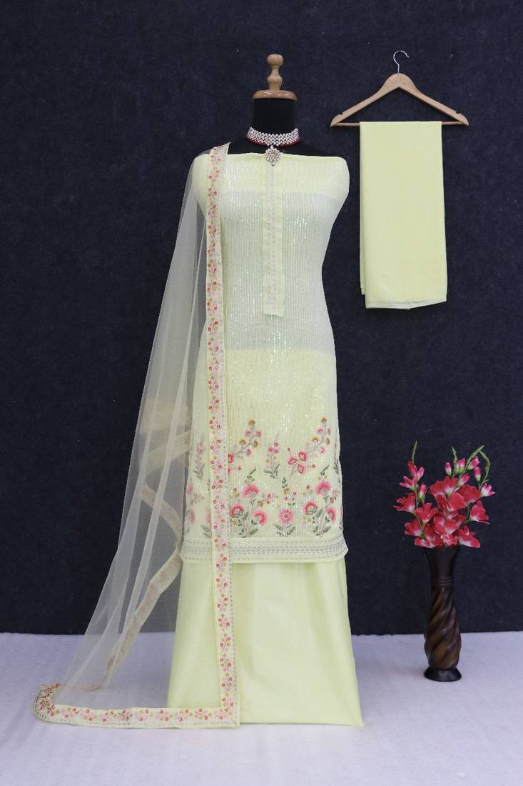 Yellow faux georgette  sharara salwar suit collection un stitched