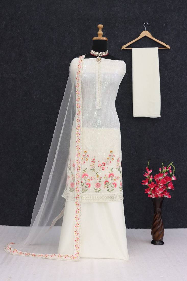 Beige faux georgette  sharara salwar suit collection un stitched