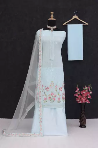 Sky blue faux georgette sharara salwar suit un stitched