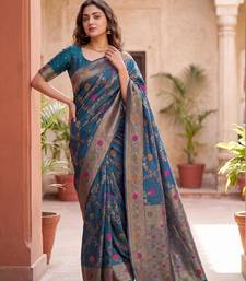 Blue Dola silk blend Saree with Silver Zari & Multicolor Thread Woven Work | Festive Wear Saree for Women