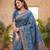 Blue Dola silk blend Saree with Silver Zari & Multicolor Thread Woven Work | Festive Wear Saree for Women