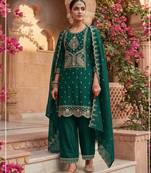 Green color embroideried rangoli crush semi stitched salwar suit