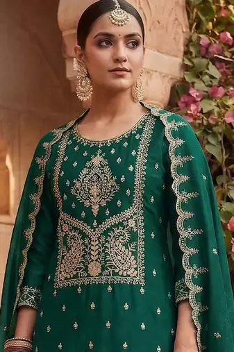 Green embroidered rangoli crush salwar suit