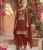 Rust color embroideried rangoli crush semi stitched salwar suit