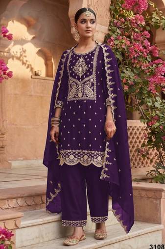 Purple  color embroideried rangoli crush semi stitched salwar suit